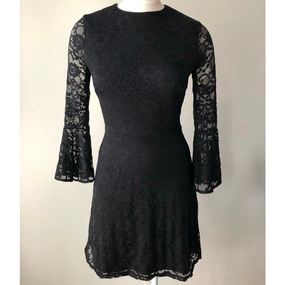 Oh My Love • S • Black Lace Dress Open Back 3/4 Bell Sleeve